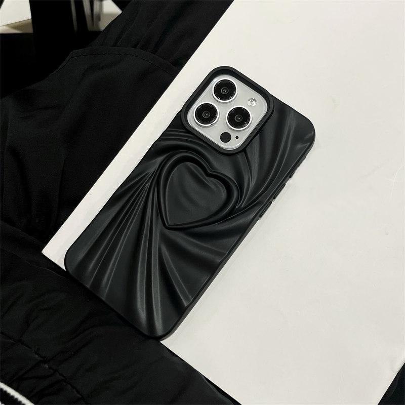 3D Heart Shape Design Embossed Wrinkle Cute Silk Pattern Silicone Fashion Aesthetic Cover