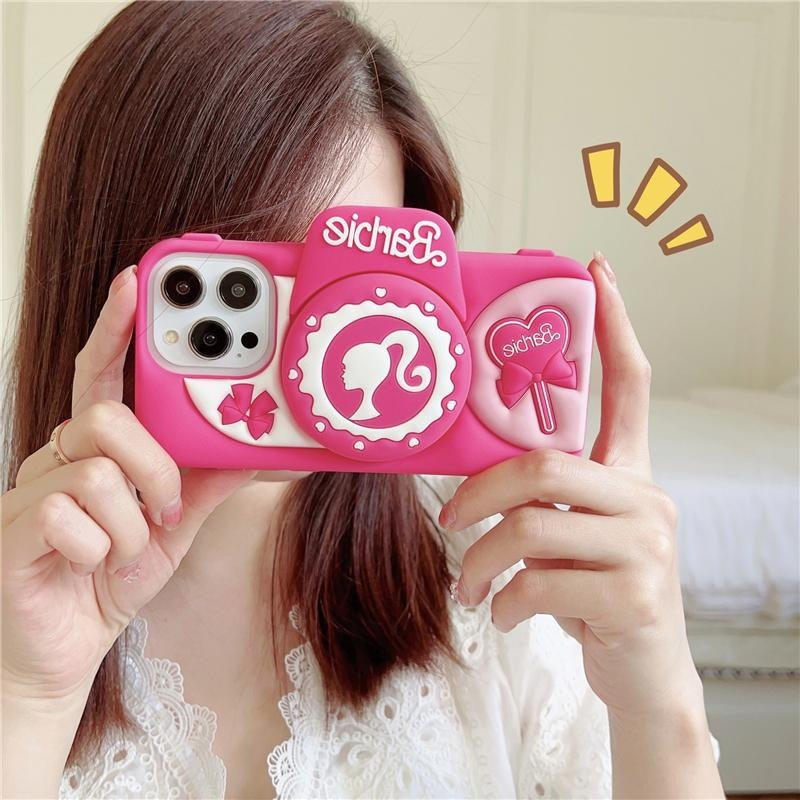 3D Cute Barbie Camera Holder Case Cartoon Bow with stand DSLR Look