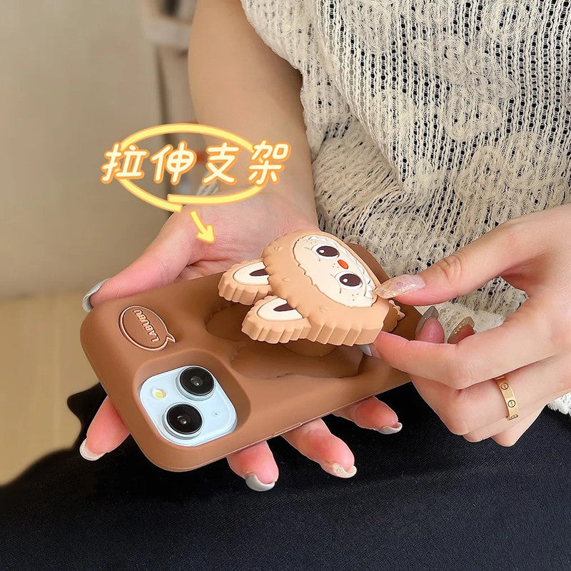 3D Labubu Cartoon Cute Plush Love Dark Brown Phone Holder Plush Pop Aesthetic Case