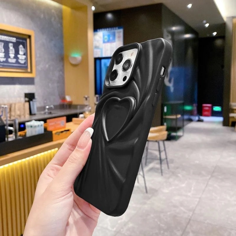 3D Heart Shape Design Embossed Wrinkle Cute Silk Pattern Silicone Fashion Aesthetic Cover