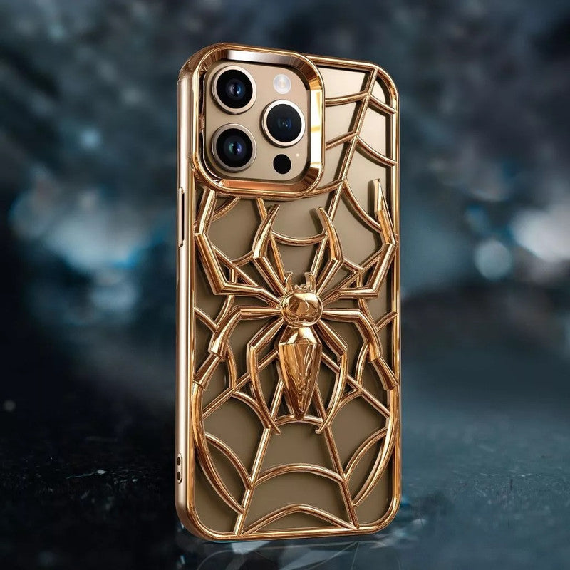Spiderman Web Silicone 3D Cartoon Clear Phone case,Minimal Hollow Out Electroplated Heat Dissipation Metallic Paint Cover