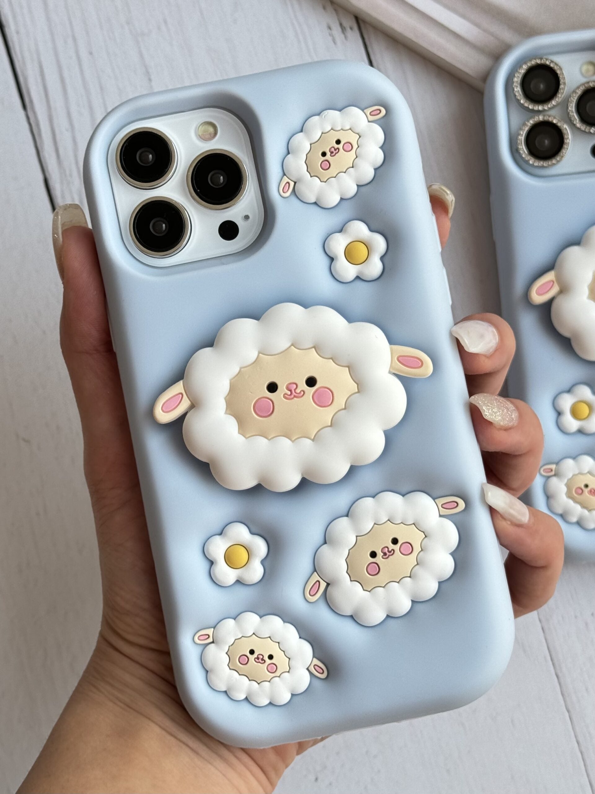 3D Cartoon Sheep Flock Case Funda Cotton Candy Cloud Pop Back Case with Holder