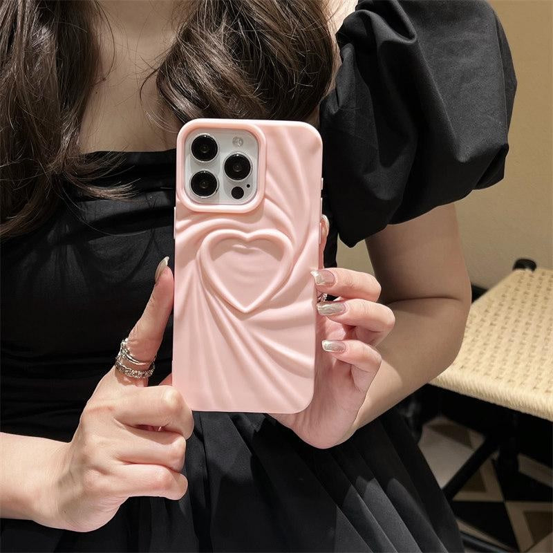 3D Heart Shape Design Embossed Wrinkle Cute Silk Pattern Silicone Fashion Aesthetic Cover