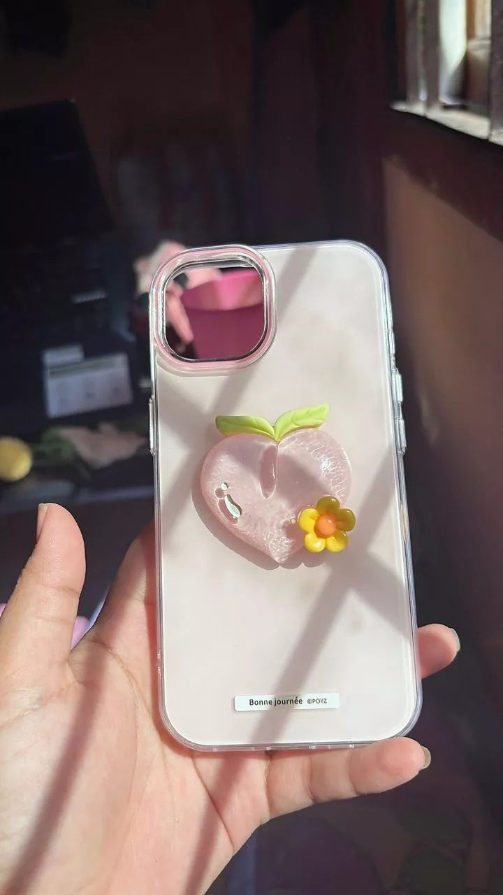 3D Pastel Peach Aesthetic Resin Art Soft Silicone with Flower Accent (Blush Pink & Glazed Amber)