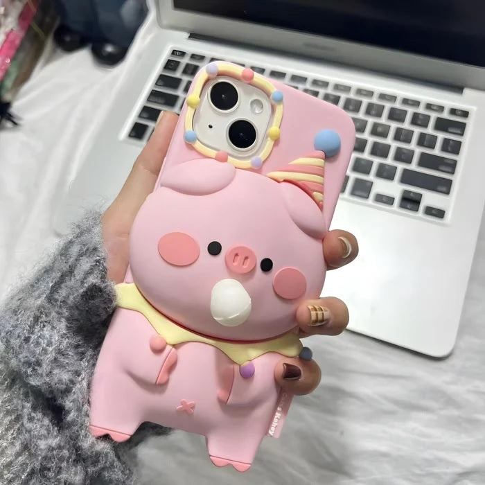 3D Pig Blowing Bubble Gum Squishy Toy Piglet Pink Cartoon Play Case