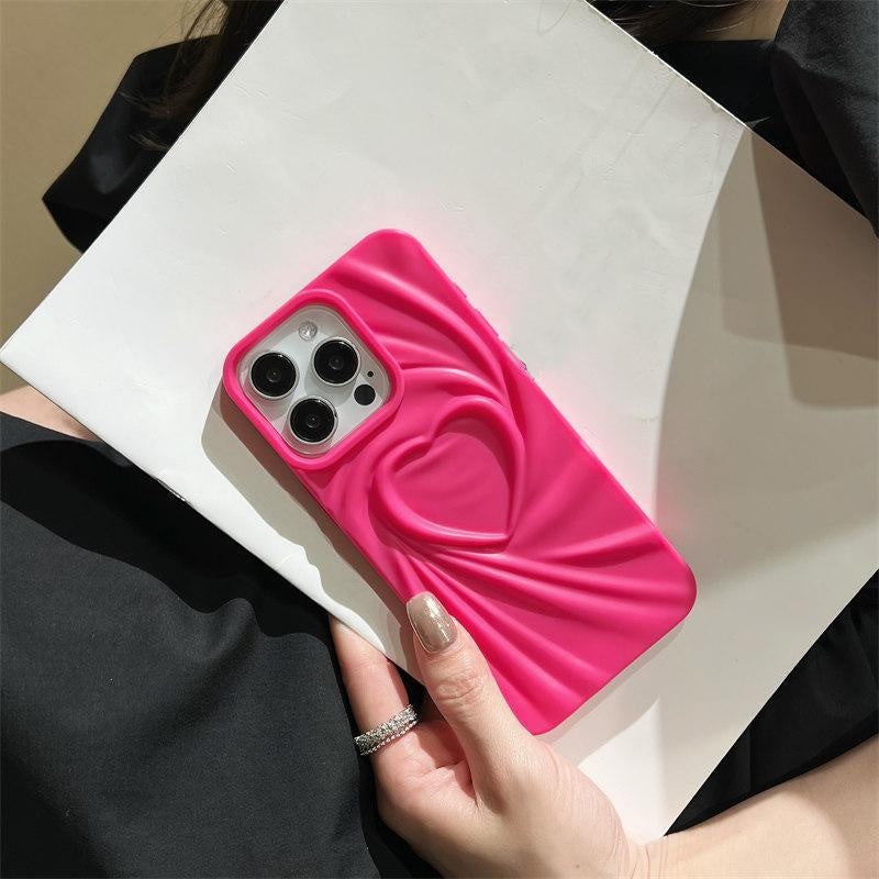 3D Heart Shape Design Embossed Wrinkle Cute Silk Pattern Silicone Fashion Aesthetic Cover