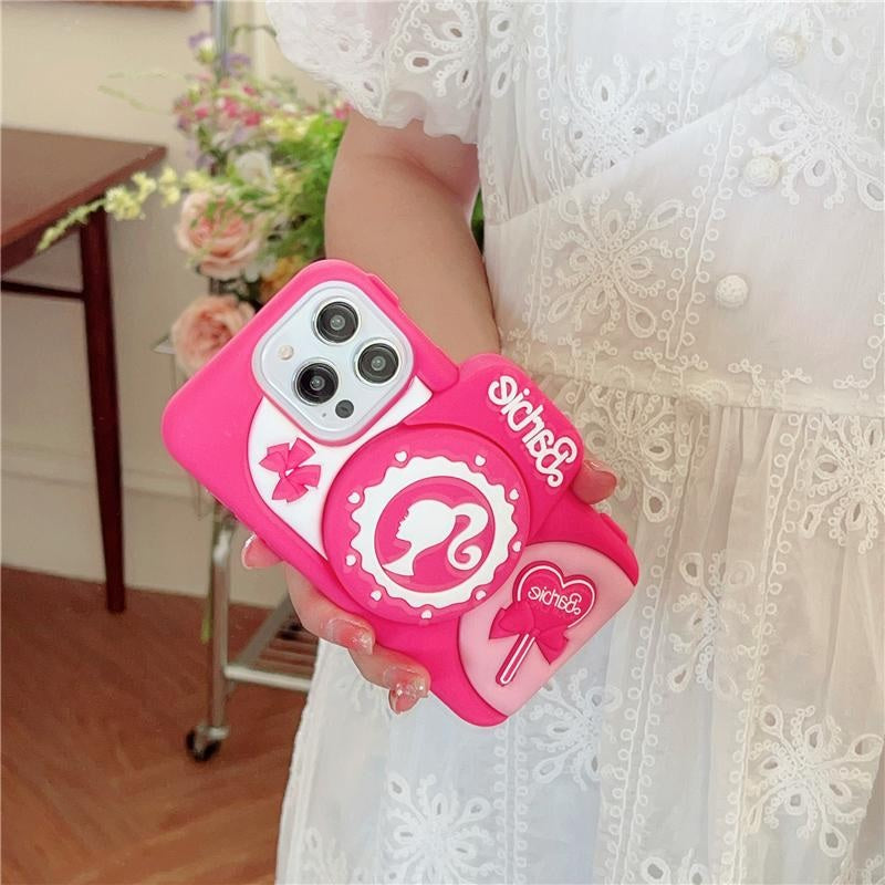 3D Cute Barbie Camera Holder Case Cartoon Bow with stand DSLR Look