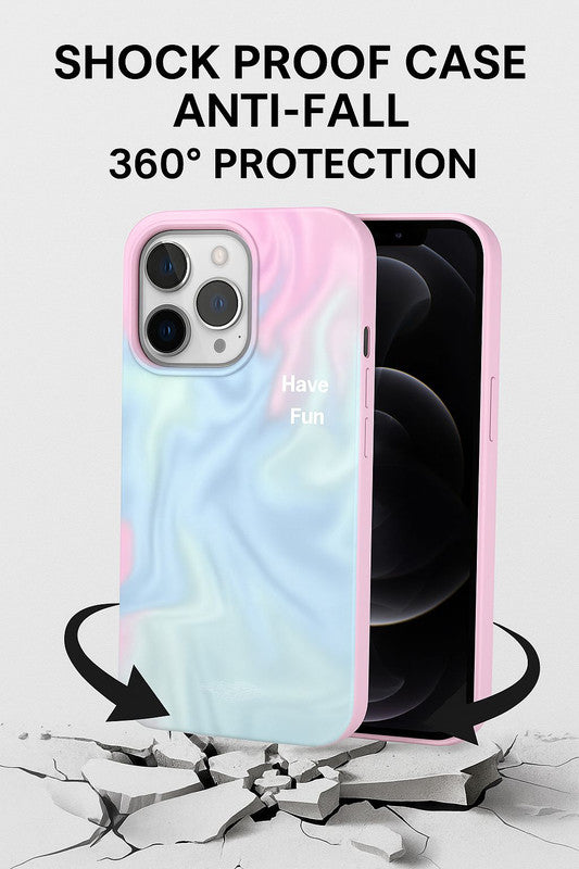 3D Pastel Swirl “Have Fun” Aesthetic Phone Case, Luxury Dreamy Vibe Trendy Retro Cute Colorful Artistic Cool Design Cover
