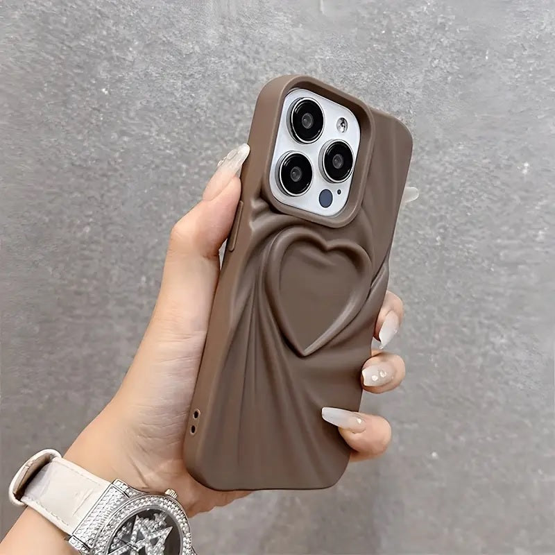 3D Heart Shape Design Embossed Wrinkle Cute Silk Pattern Silicone Fashion Aesthetic Cover