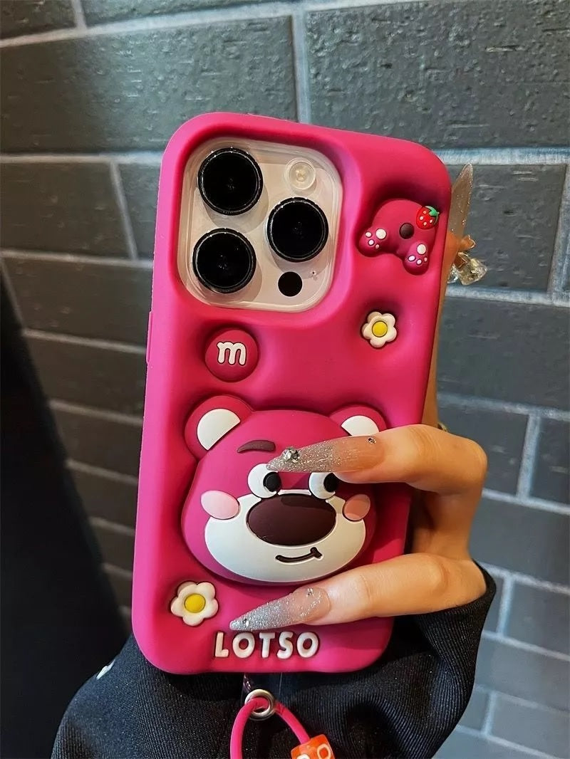 3D Cartoon LOTSO Bear Huggin Strawberry Toy Story Walt Case with Holder