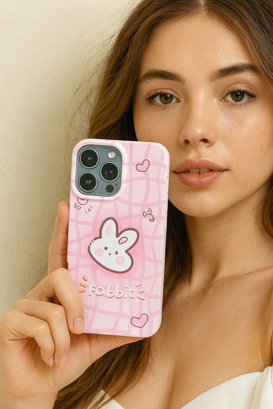 3D Pink Rabbit Bunny Wrinkle Luxury Texture Trendy Retro Cute Cartoon Artistic Cool Design Aesthetic Pastel Case