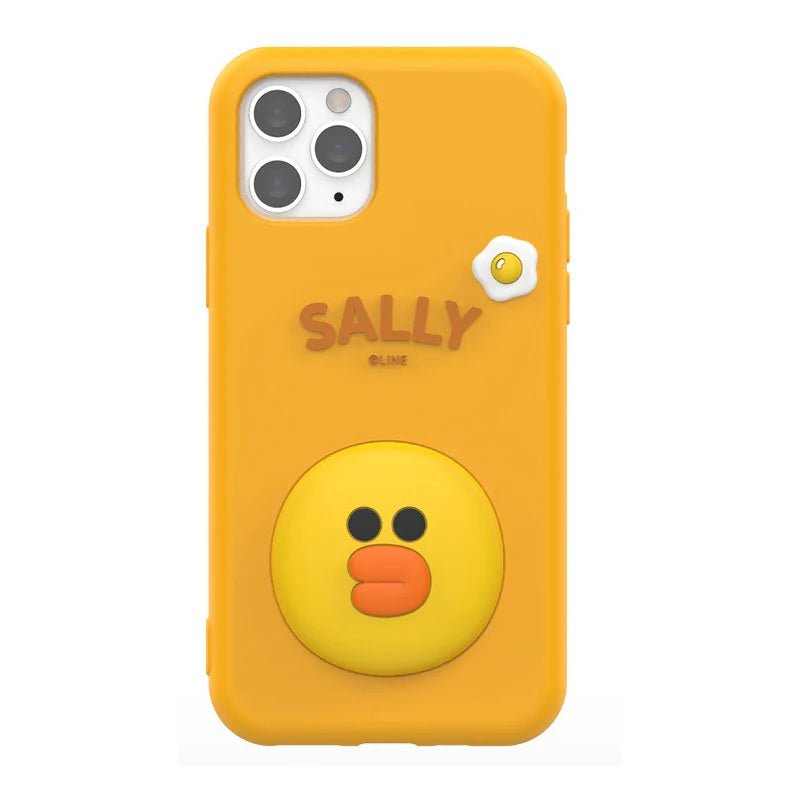 3D Cartoon Line Friends Sally Cute Soft Silicone Grip Pop with Holder Yellow Case