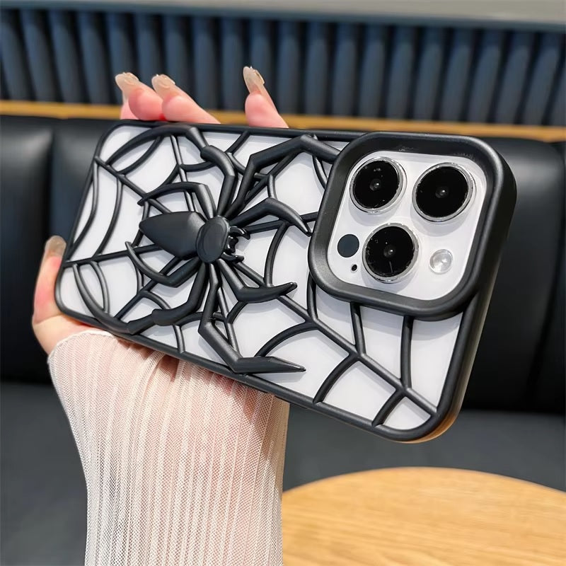 Spiderman Web Silicone 3D Cartoon Clear Phone case,Minimal Hollow Out Electroplated Heat Dissipation Metallic Paint Cover