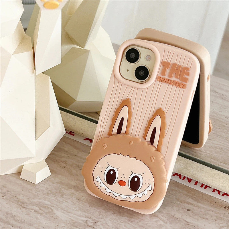 3D The Monster Labubu Mirror Cartoon Phone Holder Stand Makeup Cream Case