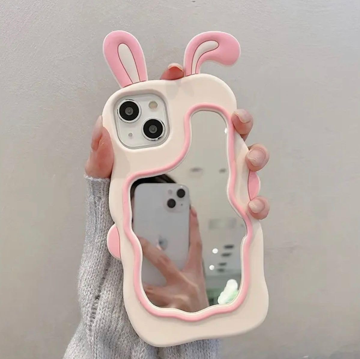 3D Bunny Cartoon Ears Rabbit Wavy Mirror Stereo Kawaii Curvy Makeup Cover