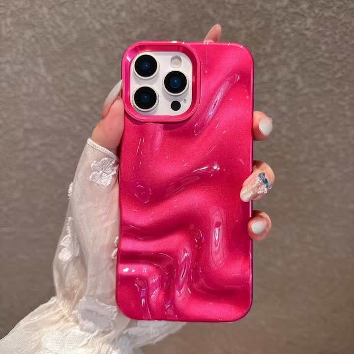Metallic Pink Swirl Hot 3D Minimalist Faux Wave Wrinkle Cute Design Aesthetic Cover for Girls