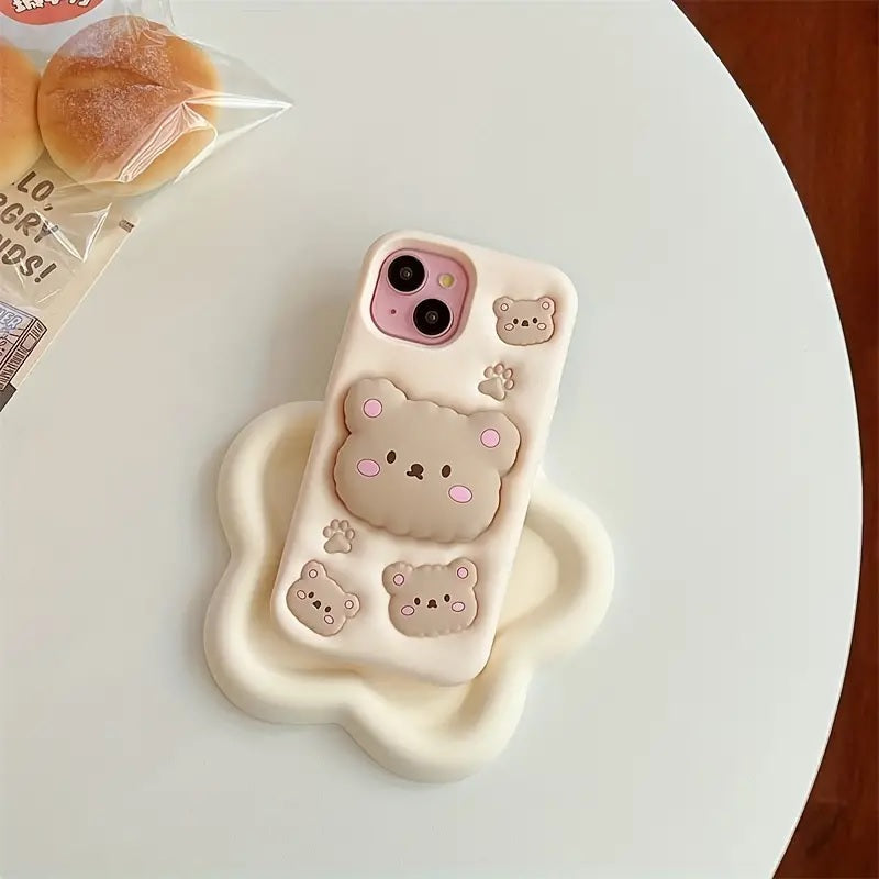 Teddy Bear 3D Cartoon Cute Cotton Candy Back Case with Holder