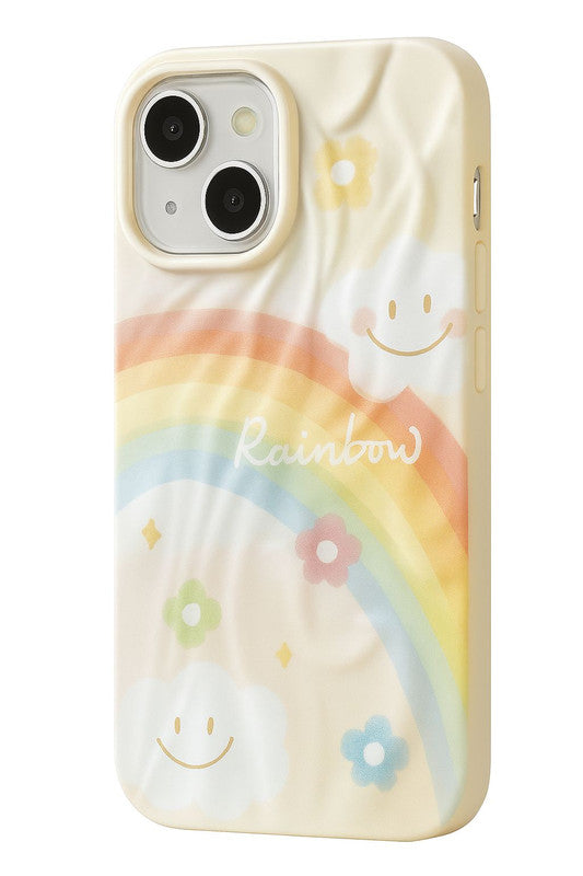 3D Rainbow Wonderful Day Smile Cloud Wrinkle Texture Trendy Retro Cute Happy Vibes VIBGYOR Artistic Cool Design Aesthetic Case