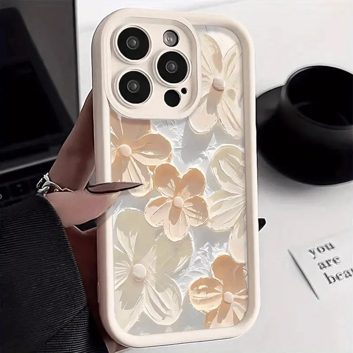 Floral Cream Hot 3D Handpainted Flower Cute Design Aesthetic Print Case - Beige