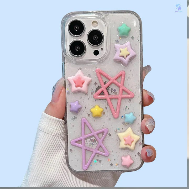 Luxury Translucent Rainbow Star Cute Resin Phone Case