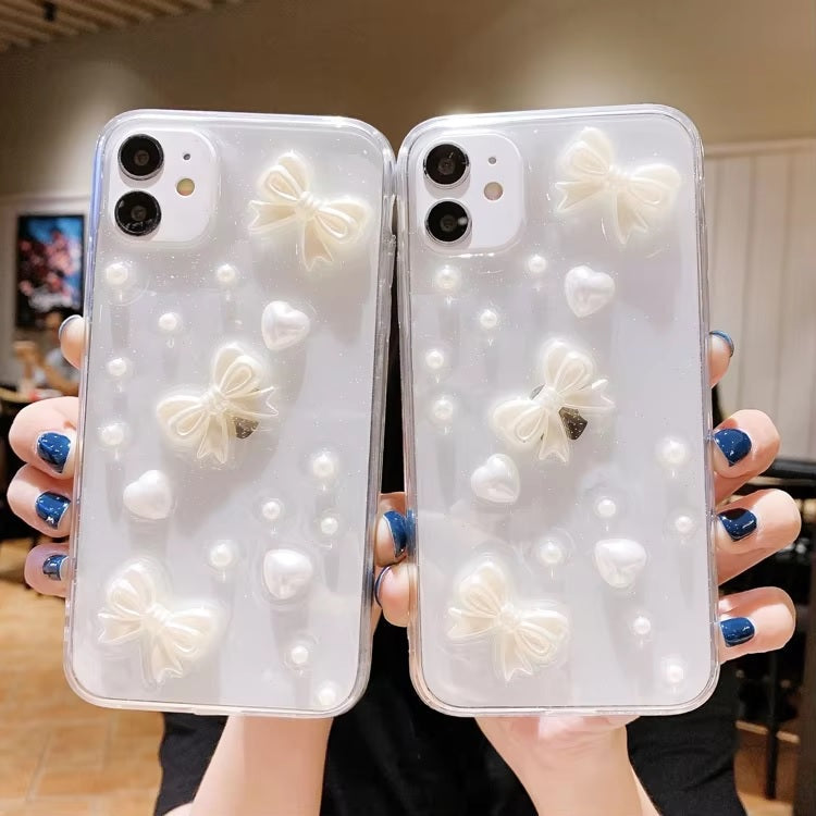Luxury Translucent Sea Shell Pearl Bow Resin Phone Case