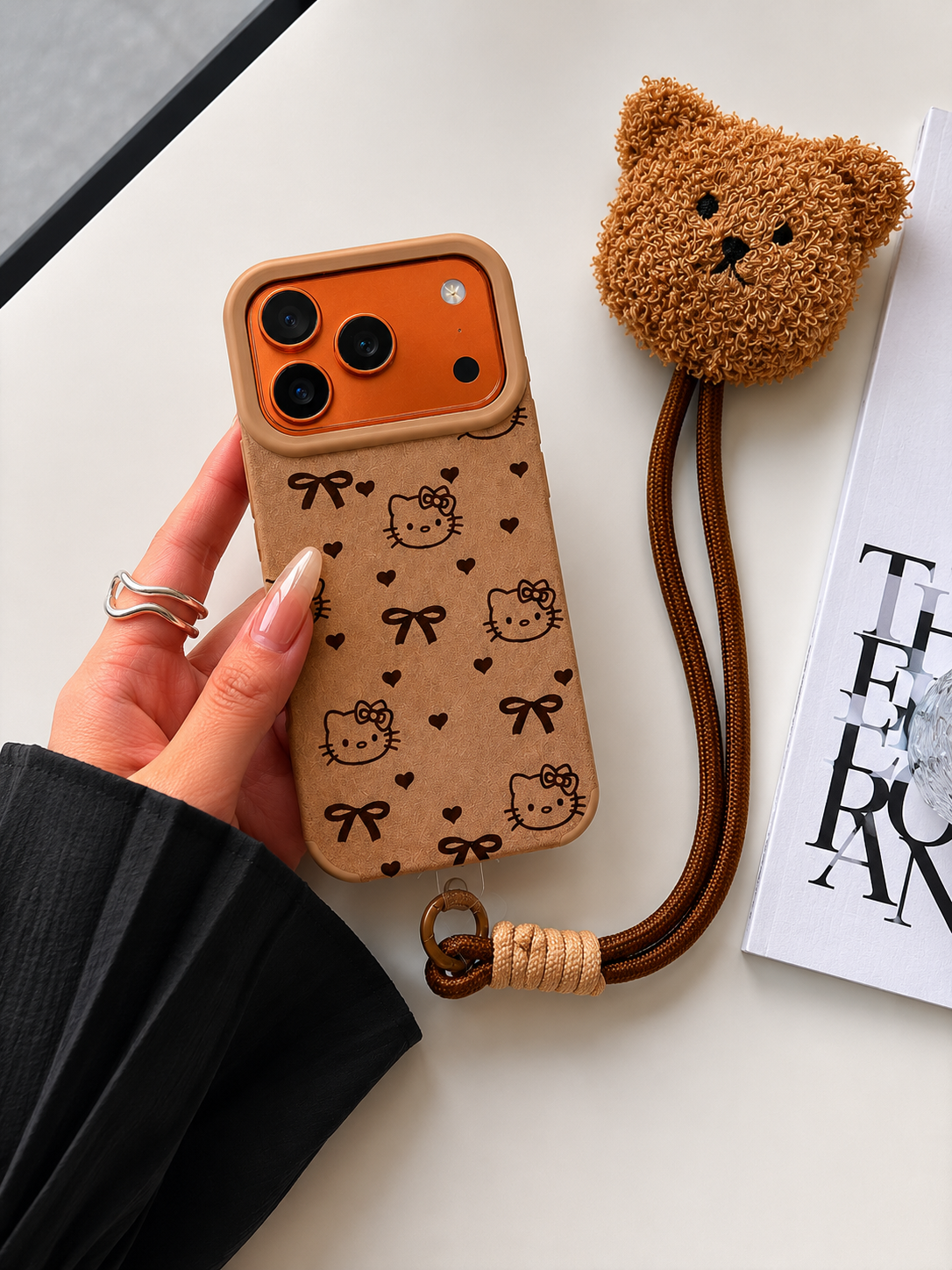 Cartoon Doll Teddy Bear Phone Case with Plush Teddy Lanyard Wrist Strap Cover