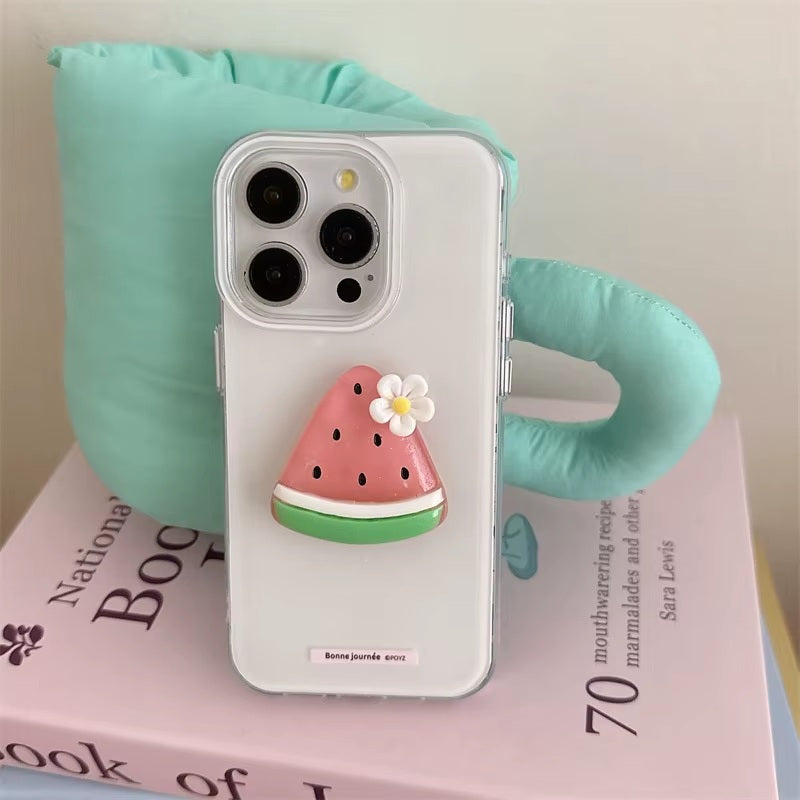 3D Watermelon Clear Aesthetic Clay Art Soft Silicone Flower Accent for Girls & Women (Pastel Mint & Crimson Slices)