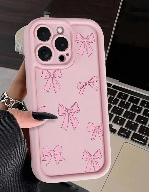 Hot 3D Ribbon Bow Printed Fashionable Aesthetic Back Case -Pink