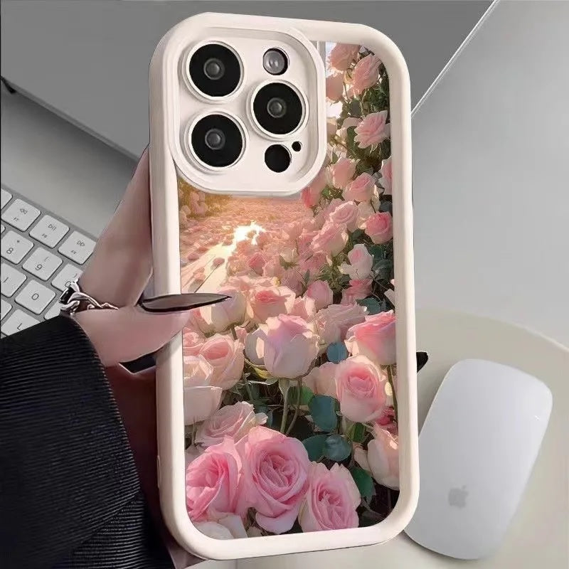 White Rose Hot 3D Pastel Pink Buds Floral Bunch Cute Print Design Aesthetic Case