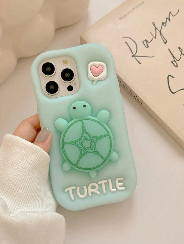 3D Cute Luminous Turtle Cartoon Case,Kawaii Sea Little Tortoise Neon Pop Back Case with Glow in Dark