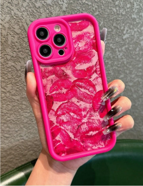 3D Hot Pink Sexy Lips Retro Kiss Back Case Pritned Aesthetic Pattern