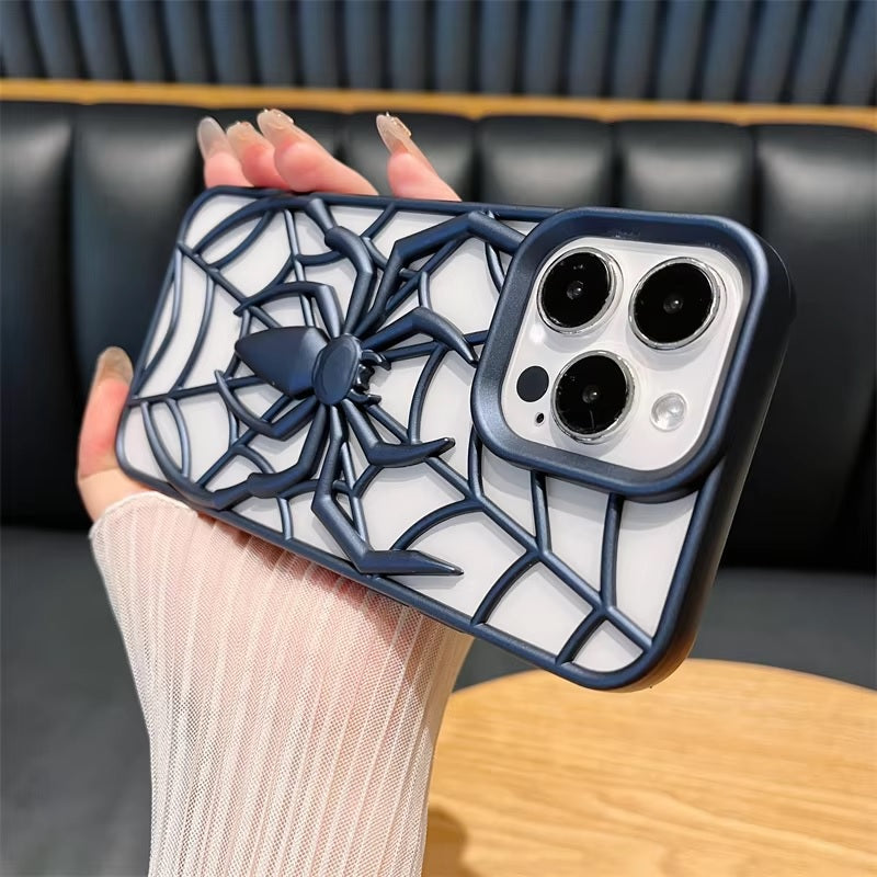 Spiderman Web Silicone 3D Cartoon Clear Phone case,Minimal Hollow Out Electroplated Heat Dissipation Metallic Paint Cover