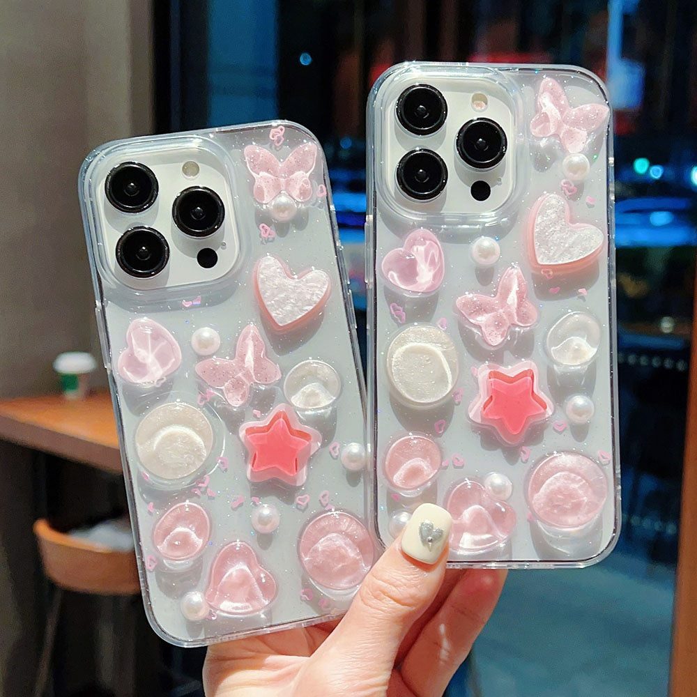 Luxury Translucent Butterfly Love Heart Resin Phone Case