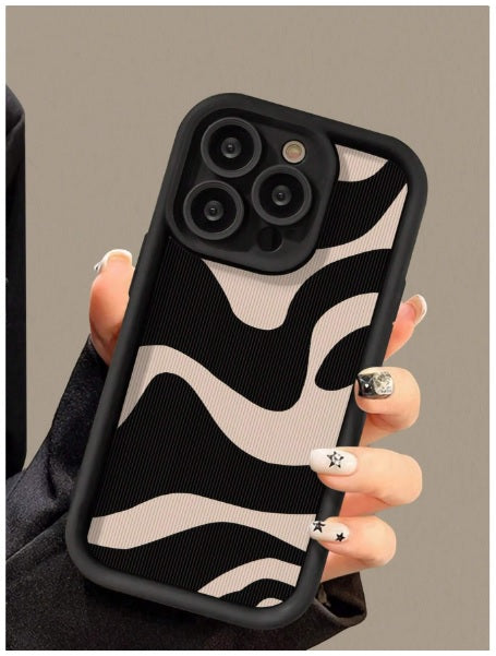 3D Abstract Wave Hot Wavy Zebra Cute Design Aesthetic Print Cover (Black & Beige)