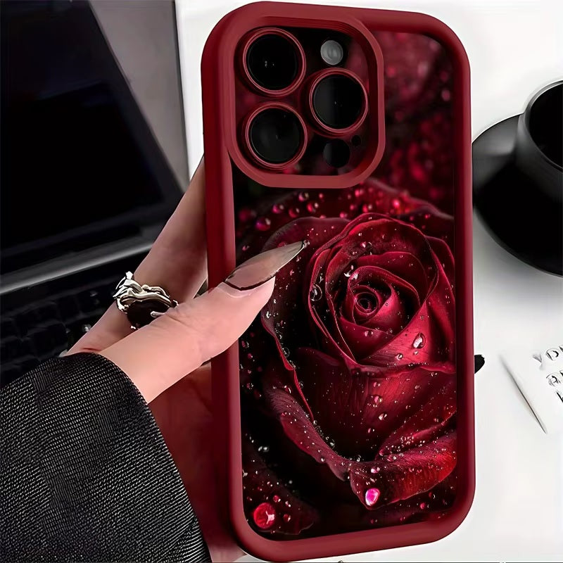 3D Cute Red Rose Water Gorgeous Raindrop Flower Cute Hot Design Aesthetic Print Cover