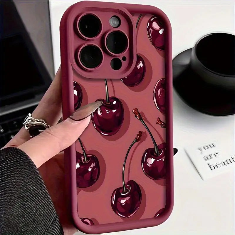 3D Hot Wild Red Cherry Wine Fruit Berry Cute Design Silicone Aesthetic Print Case