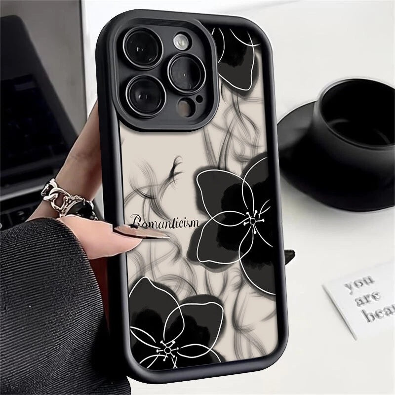 3D Hot Black Floral Back Case Cover Ink Abstract Art Flower Cute Design