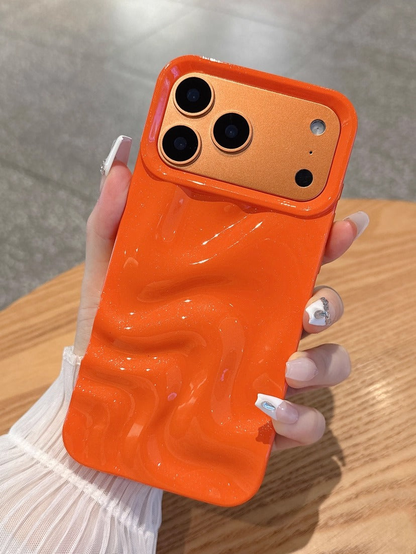 Orange Glitter Swirl Hot Minimalist Faux Wave Wrinkle Cute Design Aesthetic Glossy Case