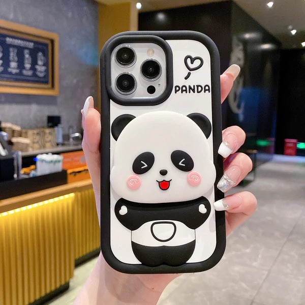 3D Panda Makeup Mirror Cartoon Cute Bear Love with Phone Stand Holder