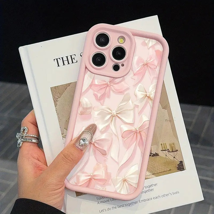 White Ribbon Hot 3D Pastel Pink Bow Knot Cute Print Design Fashion Aesthetic Cover