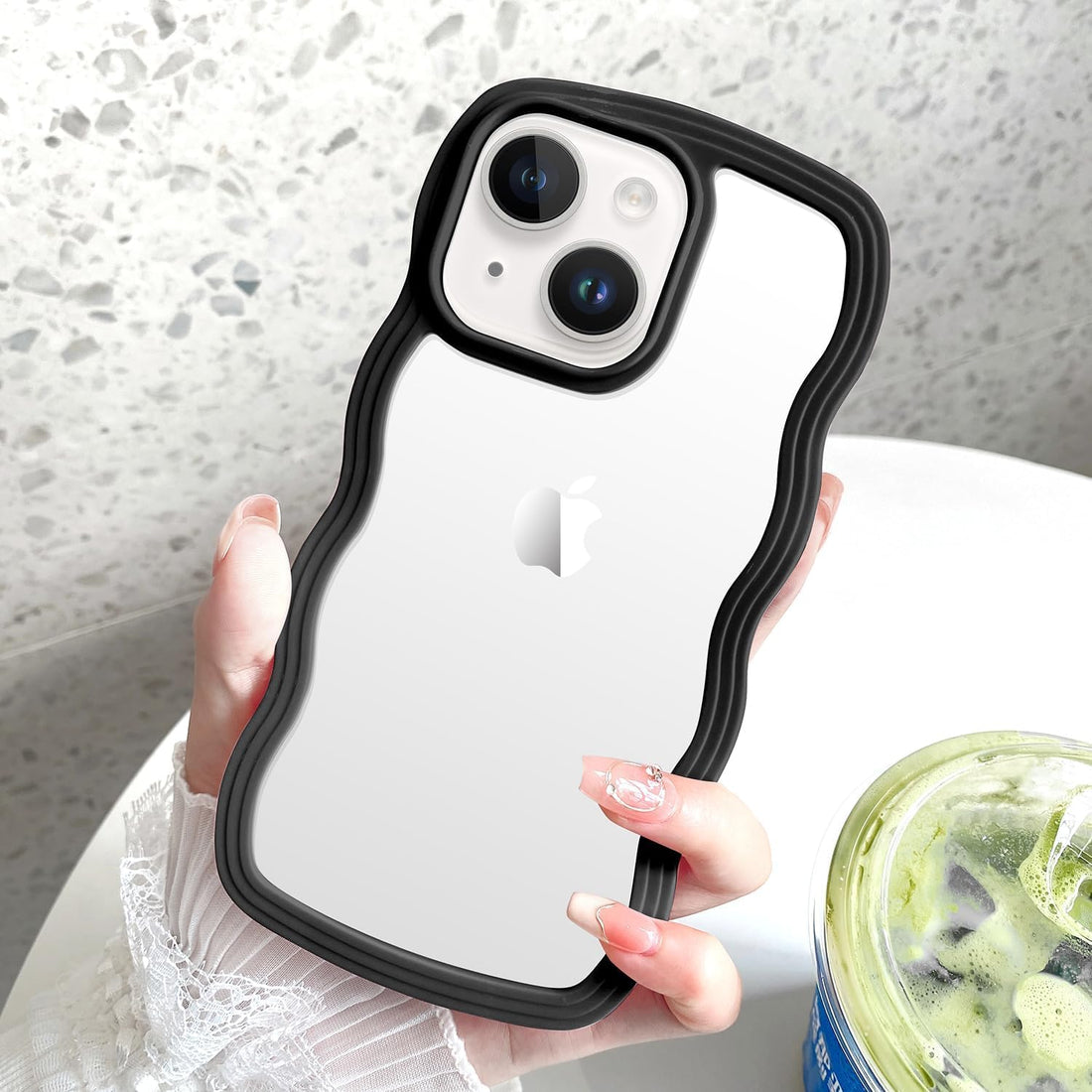 3D Curly Wave TPU Transparent Black Frame Bumper Case