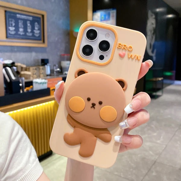 3D Brown Teddy Bear Makeup Mirror Cartoon Stand Case