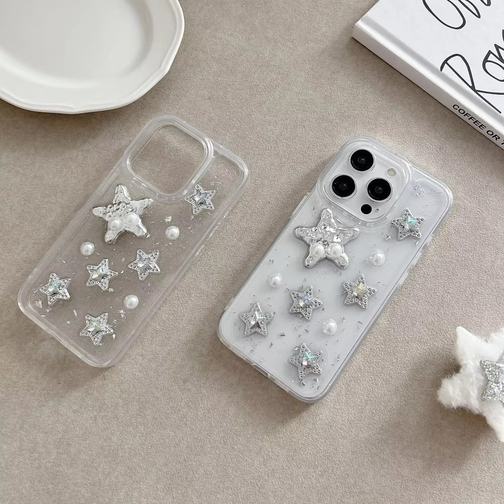 Luxury Translucent Star Fish Pearl Love Resin Phone Case