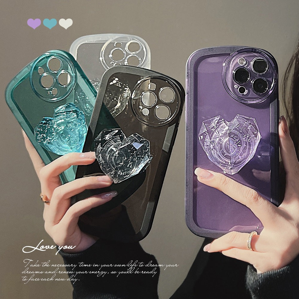 Crystal Love Resin Heart Pop Stone Holder with Transparent Camera Protection