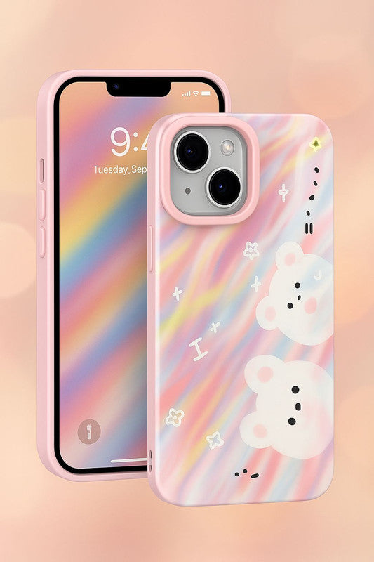 3D Pastel Rainbow Teddy Bear Luxury Texture Trendy Retro Cute Fashion Artistic Kawaii Aesthetic Design Case