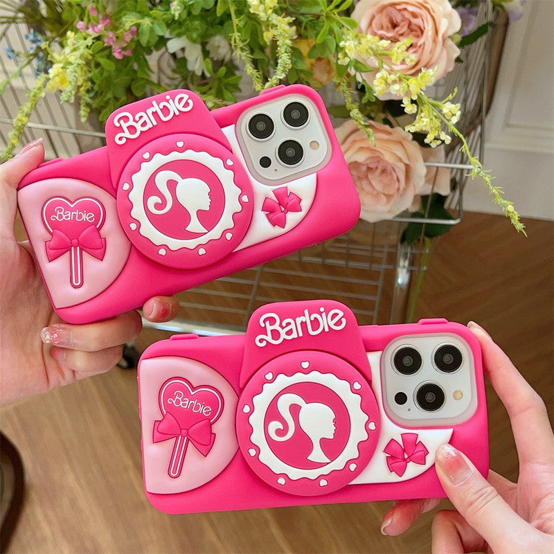 3D Cute Barbie Camera Holder Case Cartoon Bow with stand DSLR Look