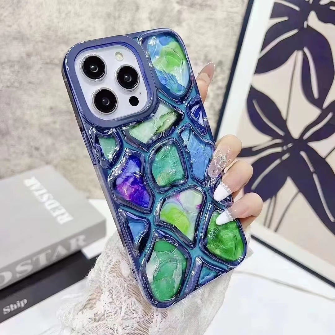 Luxury Stylish 3D Stone Texture Diamond Cut Blue Electroplating cases