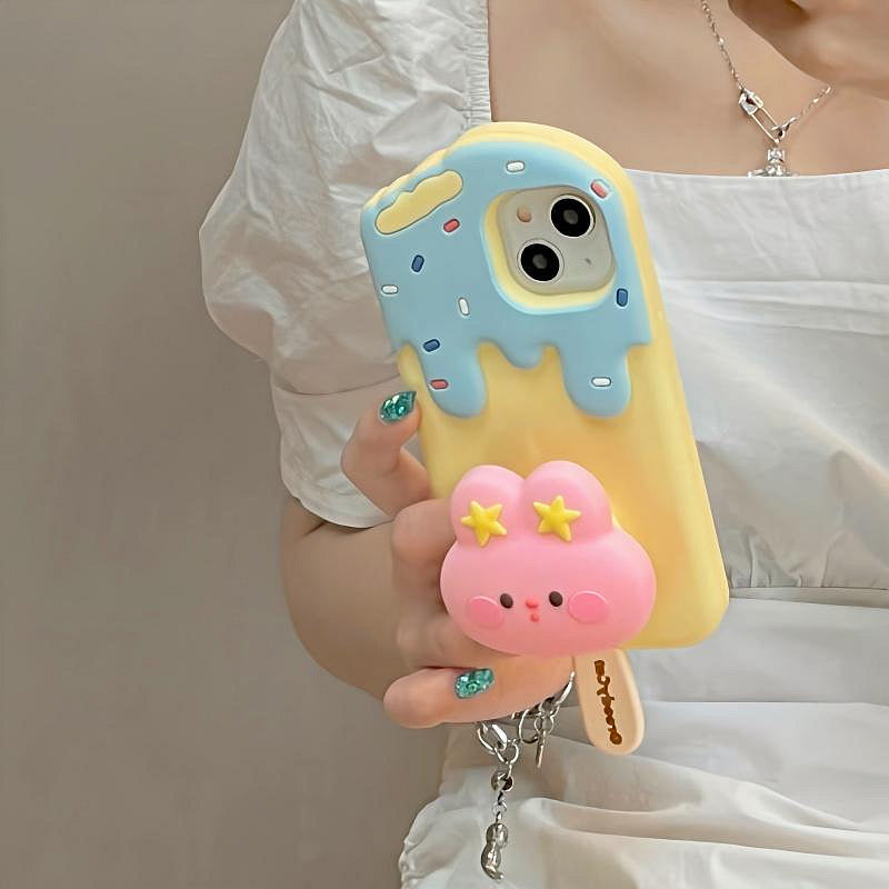 3D Cartoon Ice Cream Cute Cotton Candy Back Case with Holder