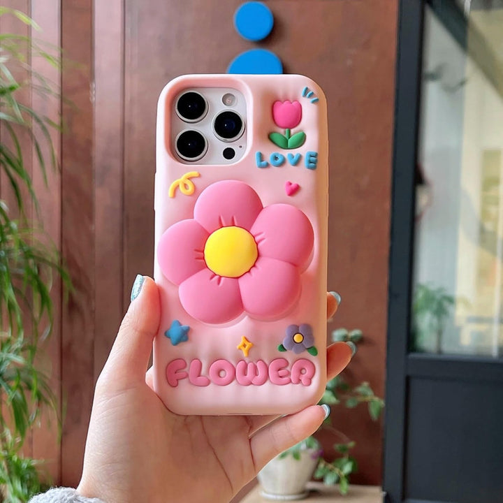 3D Flower Petal Love Cartoon Kawaii Adorable Cute Lovely Kitty Pink Floral Pop Case with Holder