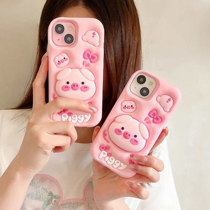 3D Cute Cartoon Pig Folding Pop Phone Holder Aesthetic Case